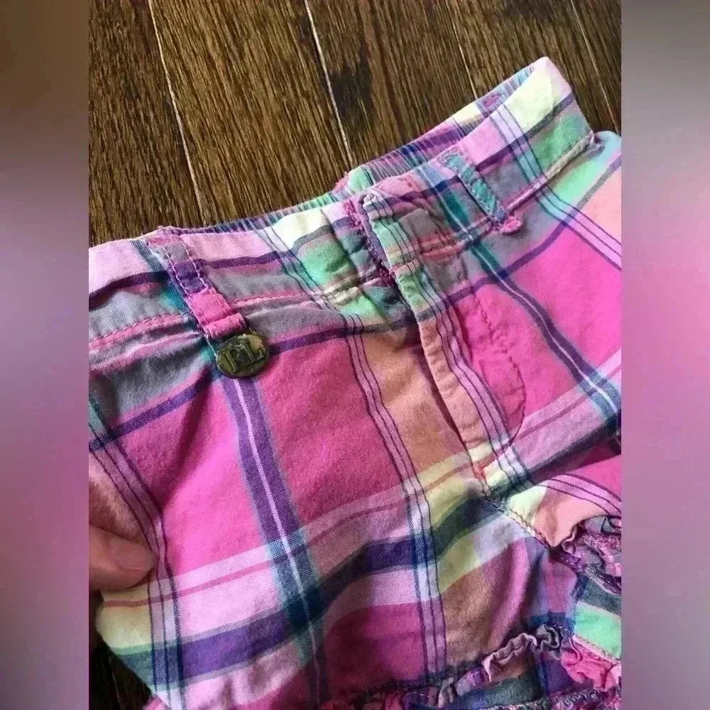Ralph Lauren Girls 12M Pink/Blue Plaid Ruffled Hem Shorts - VGUC - Picture 8 of 8